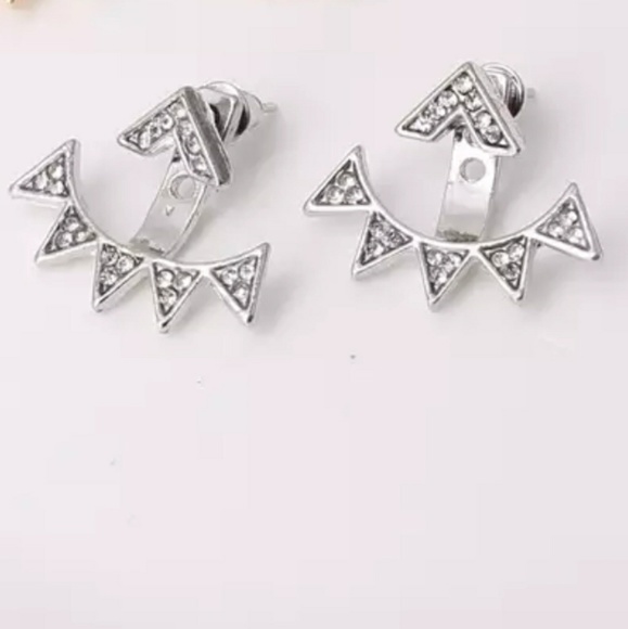Silver V Spike Jacket Earrings ear ring - Picture 2 of 4